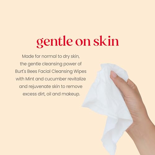 Burt's Bees Cucumber & Mint Facial Wipes 30 Pack (3-Pack) - Natural Makeup Remover & Cleanser