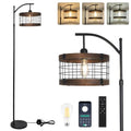 Vintage Industrial Floor Lamp with Remote Dimmable LED, Rustic Tall Standing Light for Living Room & Bedroom