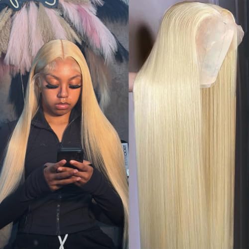 Goalroya Blonde Straight 26 Inch 613 Human Hair Lace Front Wig, 200% Density, Pre-Plucked, HD 13x6 Frontal