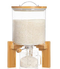 HBlife 5L Glass Rice Dispenser with Wooden Stand, Airtight Bamboo Lid & Measuring Cup