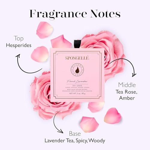 Spongellé Wild Flower Bath Sponge with Built-in Body Wash - Bundle with Box | Beach Grass, French Lavender, Freesia Pear | 14+ Uses, Women's Shower Loofah