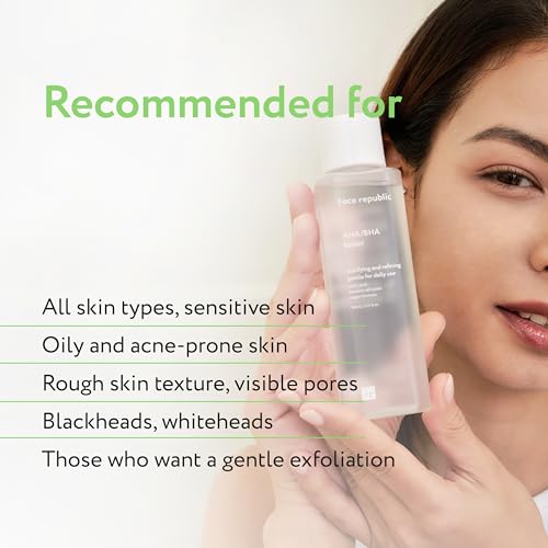 Face Republic Exfoliate & Protect - AHA/BHA Toner + Purity Sun Essence | Pore Refining, Clarifying Toner | SPF 50+ Broad Spectrum UV Sunscreen | Vegan Korean Skin care
