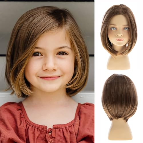 Kids Short Wavy Light Brown Wig for Children Girls Cosplay & Costume