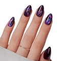 Short Almond Cat Eye Dark Purple Shimmer Nails Kit with Variation 04-Interstellar