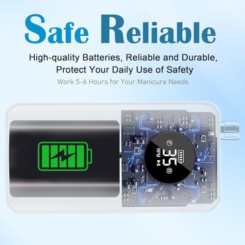 Nail Drill Professional 35000RPM, Cordless Electric Nail File Drills para U?as, Portable Rechargeable E File 7 Bits Manicure Pedicure Kit for Acrylic Nails Gel Remover Salon Home Tools, White