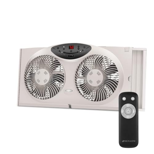 Bionaire Window Fan with Reversible Airflow, Thermostat & Remote, Fits 24-36" Windows
