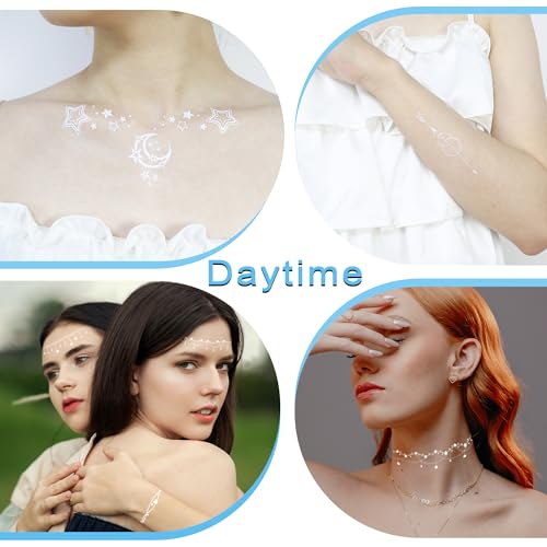 Blue Luminous Temporary Tattoos Glow in the Dark Music Festival Moon Tattoos Waterproof Planet Star Fake Tattoo Sticker for Women Men Face Body Arm Party Cute Skin Tattoo Decorations
