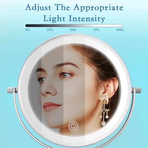 Rechargeable 7-Inch Lighted Makeup Mirror with 10X Magnification & Adjustable Height