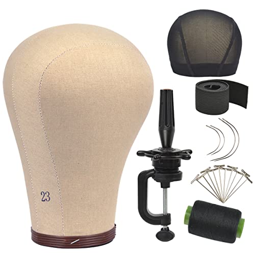 23 Inch Cork Canvas Mannequin Head for Wig Making with Mount Hole - Durable Salon & Display Use