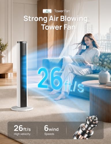 Tower Fan for Bedroom - 37 Inch Black+White, 26 ft/s Velocity, Oscillating Cooling Fan