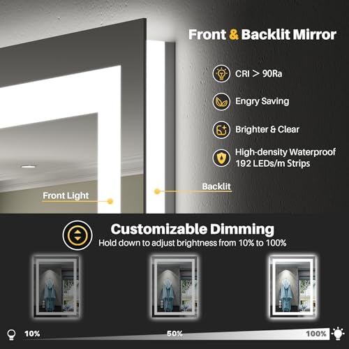Backlit & Front Lit 24x32 Inch LED Bathroom Mirror - Anti-Fog Wall Vanity with Adjustable Lighting & Memory
