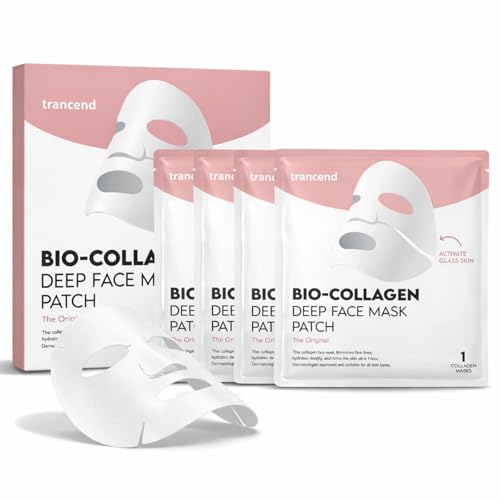 Trancend¢â Real Deep Collagen Face Mask for Korean Skin Care ? Hydrogel Sheet Mask, Overnight Hydrating Mask for Pore Minimizing, Elasticity & Firming, Bio Collagen Treatment - 39G (4 Count)