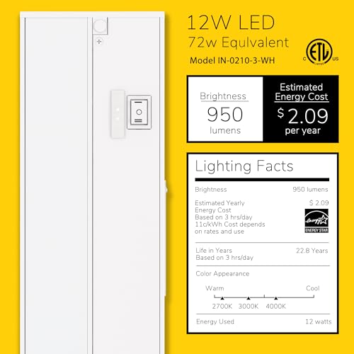 GETINLIGHT 24-Inch Linkable LED Under Cabinet Light - White, 3-CCT, Hardwired/Plug-in