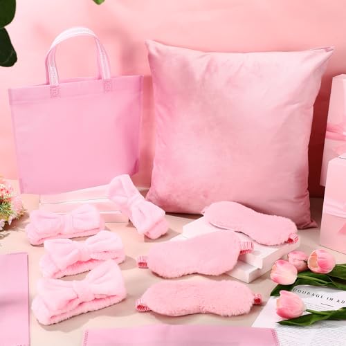 Pink Spa Sleepover Party Supplies Set for Girls - Eye Masks, Headbands, Pillow Covers & Tote Bags