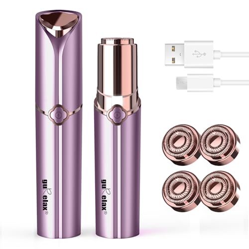 Purple Facial Hair Removal Device for Women with 4 Replacement Heads - Painless & Rechargeable