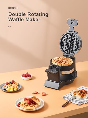 Double Belgian Waffle Maker 8 Slices, 180° Flip, 1400W Non-Stick