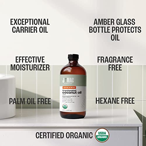 Organic Fractionated Coconut Oil 16 Fl Oz Glass Bottle - Carrier & Moisturizer