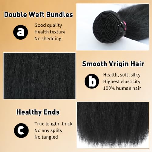 Piuneo Kinky Straight Human Hair Bundles 12 Inch Natural Black Yaki Straight