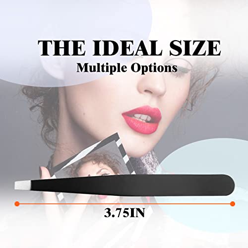 Stainless Steel Tweezers for Eyebrows-Flat Tweezer with Case for Women&Man,Great Precision on Brow,Facial Hair and Ingrown Hair Removal(Black)