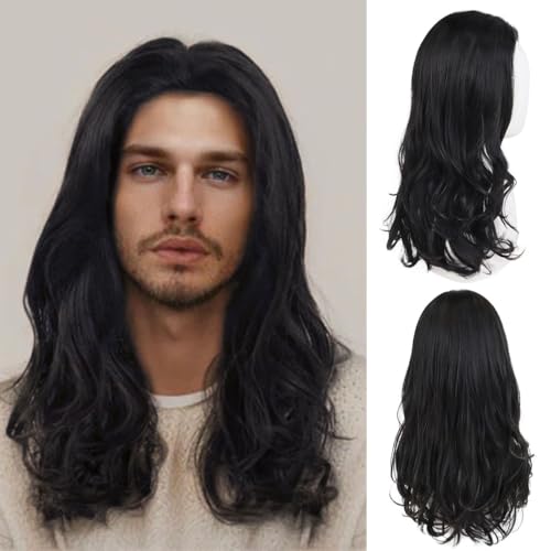 Black Long Curly Wig for Men - Vintage Snape Cosplay & Themed Events - Variation: Black