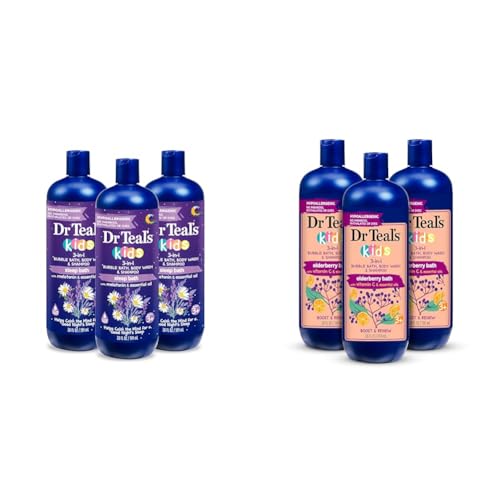 Dr Teal's Kids 3-in-1 Bubble Bath, Body Wash & Shampoo with Melatonin & Essential Oils, Boost & Renew Elderberry with Vitamin C