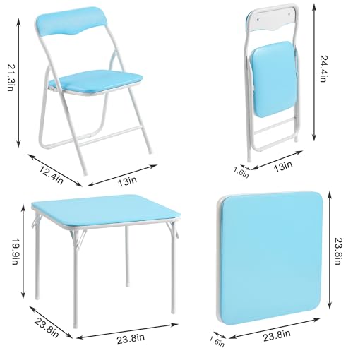 VECELO Kids Folding Activity Table and Chairs Set - Blue & White, 5 Pieces, Portable, Padded Cushions, No Assembly