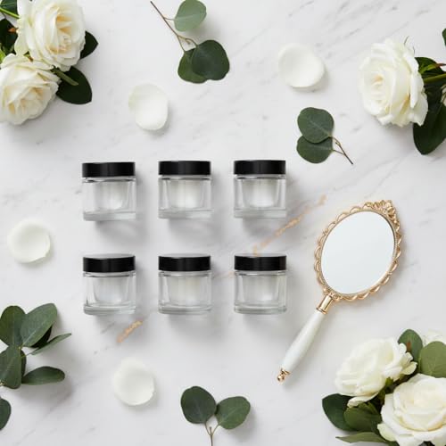 JUVITUS 1.7oz Glass Storage Jars with Black Lids - Airtight, Leak & Smell Proof (12 Pack)
