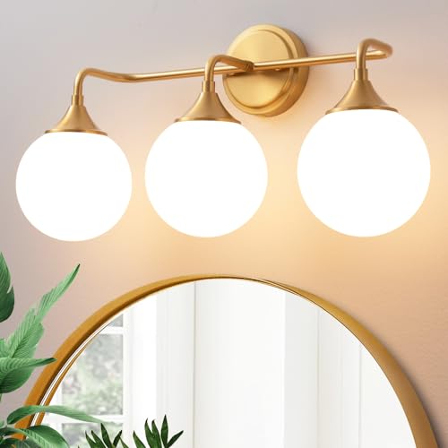 Gold 3-Light Vanity Light Fixture for Bathroom Mirror - Modern Retro Design