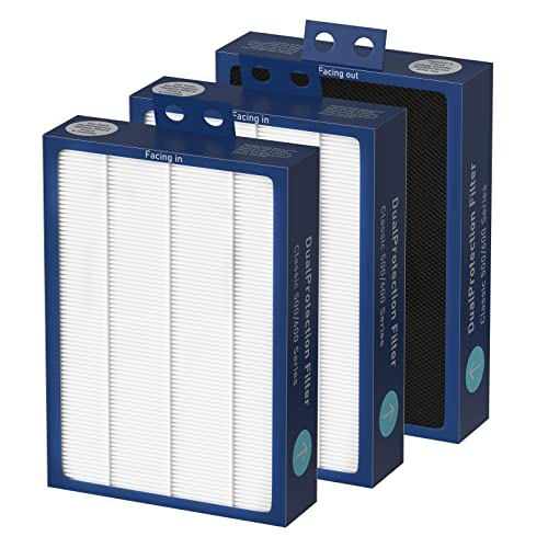 Dual Protection Pack of 3 HEPA Filter Replacements for Blueair 500/600 Series Air Purifiers