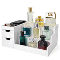 White Wooden Perfume & Makeup Organizer Countertop Rack - 2 Drawers, 3 Tiers