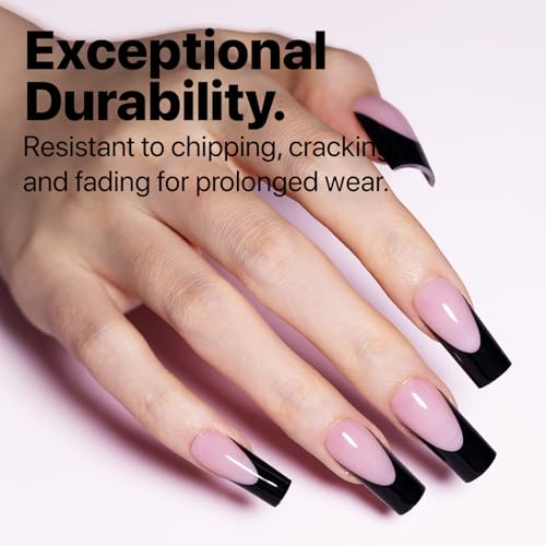 SXC Cosmetics French Tip Press On Nails ? Black Series, Medium Square, X-Pro Tips Starter Kit | 150PCS, 15 Sizes, 5 Styles, Beginner-Friendly