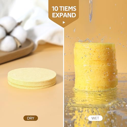GAINWELL Compressed Facial Sponges 200PCS Yellow — Personal Spa Cleansing Pads (Pack of 50 x 4)