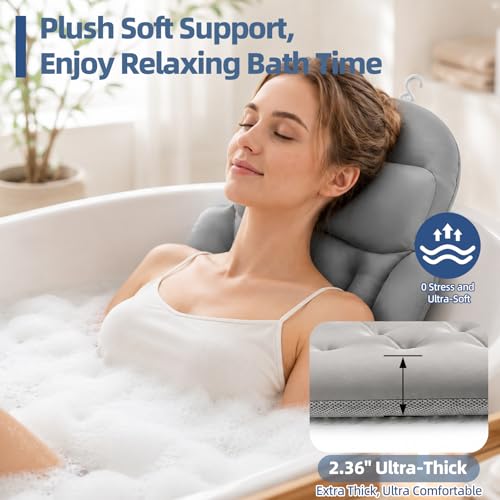 Full Body Bath Pillow with Non-Slip Suction Cups - Ergonomic Tub Support