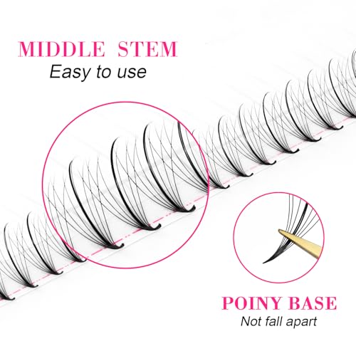 TDANCE Premade Fans Eyelash Extensions 320 Fans Pre Made Fans Lash Extensions Middle Stem Heat Bonded Premade Lash Fans Volume Lash Extensions(320-WISPY-7D-0.05-D-8-15mm)