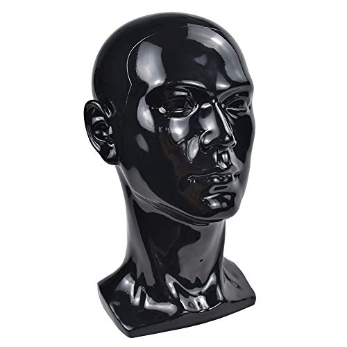 PVC Bright Black Male Mannequin Head for Wigs Hats Display - Variation L30-Bright Black