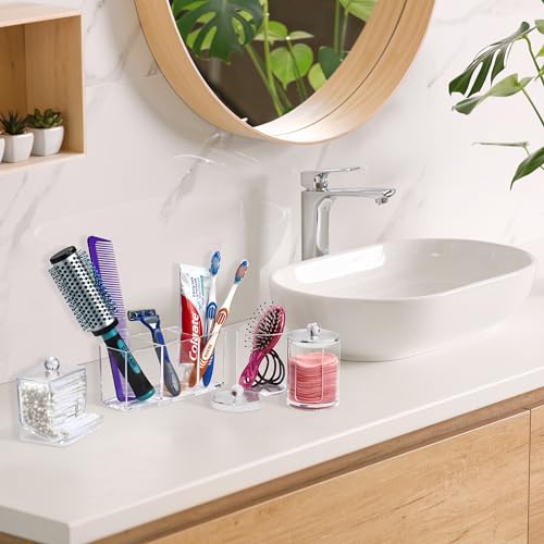 Sorbus Bathroom Storage Set - Qtip Holder Cotton Round Dispenser Bathroom Jars - Makeup Brush Holder & Apothecary Jars with Lids