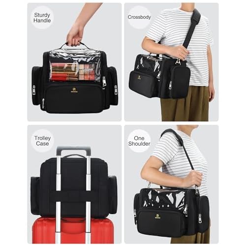 Makeup Brush Bag, Makeup Artist Must Haves, Professional Travel Makeup Brush Case, Extra Large Stand Up Make Up Brush Holder Makeup Organizer, Full Open With Compartments and Shoulder Strap