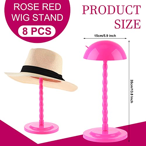 Rose Red Wig Stand Set - 8 Pcs Display & Storage Holders for Wigs Hats & Masks