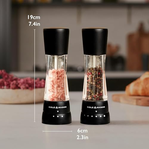Matte Black Salt & Pepper Mill Set - Derwent Mill 7.5 Inch Gift Spice Grinder with Adjustable Coarseness