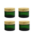 4Pack 50g Green Glass Cosmetic Cream Jars, Empty Sample Jars Containers Pot with Wood Grain Lids for Lotion, Lip Balm, Eye Cream, Scrubs, Oils, Salves, Ointments
