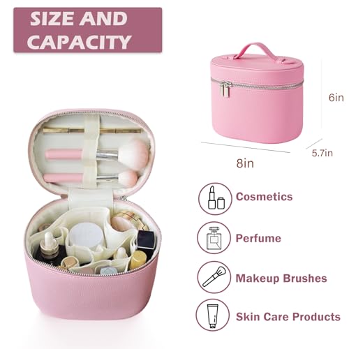 Large PU Leather Makeup Bag with Removable Washable Dividers - Travel & Organizer Case