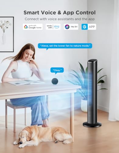 Black Tower Fan for Bedroom, 36 Inch, 5 Modes & 8 Speeds, Smart Wi-Fi Control