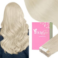 YoungSee Blonde Tape-In Hair Extensions Platinum Blonde 20pcs 14 Inch - Lightweight Human Hair