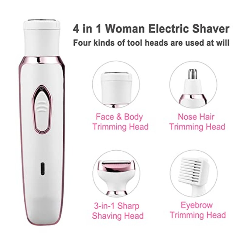 Electric Razor for Women,Hair Trimmer for Face Nose Eyebrow Beard Mustache Arm Leg Armpit Bikini,Painless Rechargeable Portable 4 in 1 Womens Body Shavers Set