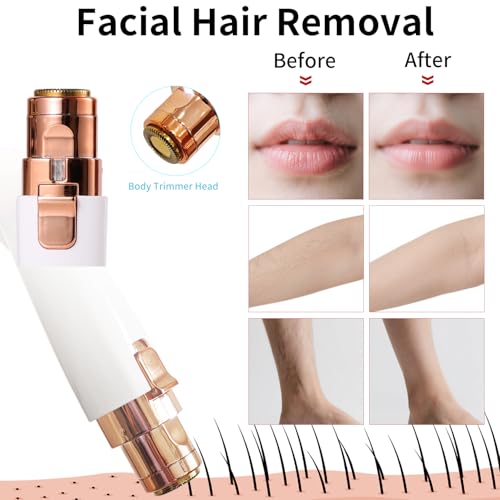 Facial Hair Removal for Women,2 in 1 Electric Hair Removal Device for Chin Upper Lip Peach Fuzz & Rechargeable Eyebrow Trimmer with LED Light for Precise Shaping