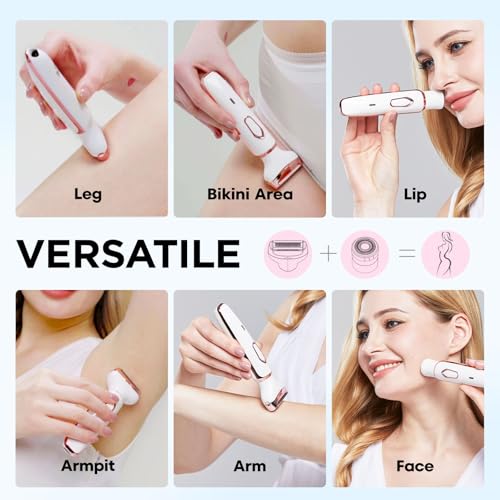 Women’s 2-in-1 Electric Razor & Trimmer Kit - Painless Body & Facial Hair Removal, Rose Gold & White