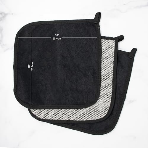 Terry Wash Cloths for Face and Body, Dual-Sided Cleansing and Exfoliating Washcloths, Machine Wash, Black, 3 Count