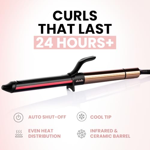 ELLA BELLA 1.25" Professional Ceramic Curling Iron Wand Black/Gold for All Hair Types