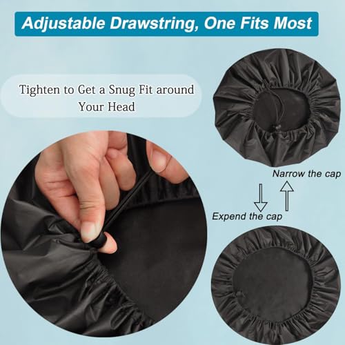 X-Large Satin Lined Shower Cap for Long Hair & Braids - Waterproof Edge, Reusable 15" Black