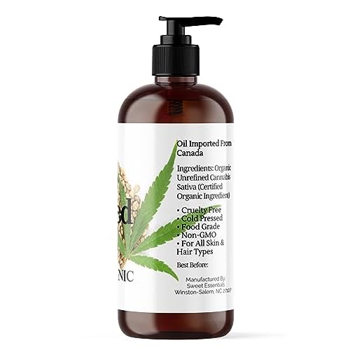 Organic Extra Unrefined Hemp Seed Oil (Food Grade) 8oz | Cannabis Sativa | Imported From Canada | 100% Pure Cold Pressed | Offers Relief From Dry & Cracked Skin, Eczema, Psoriasis, Dermatitis, Rosacea